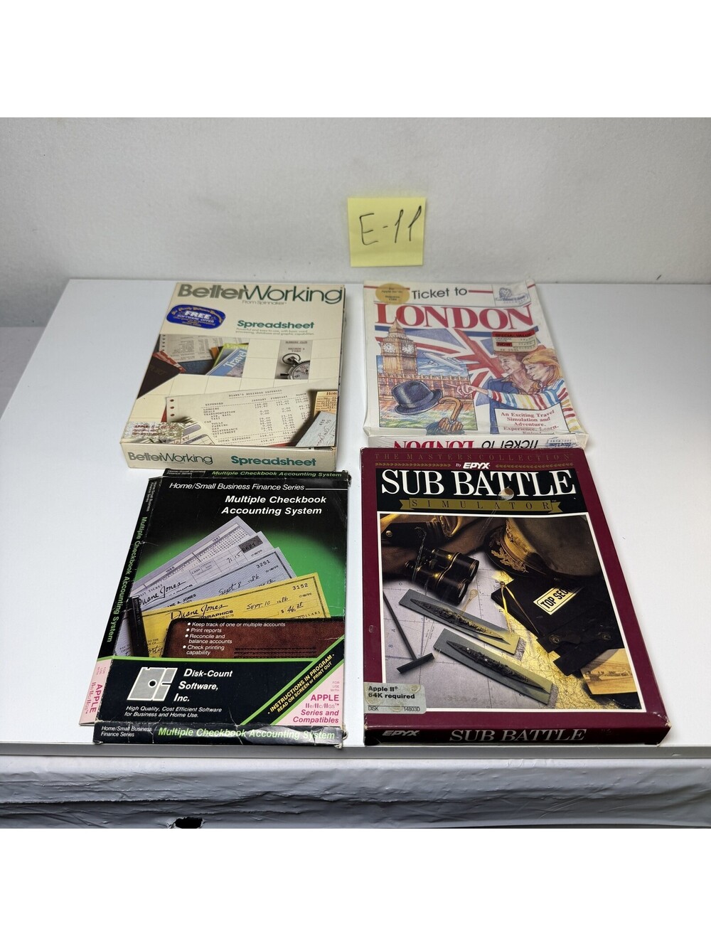 Vintage Apple II Software Lot - BetterWorking, Sub Battle, Ticket to London E-11
